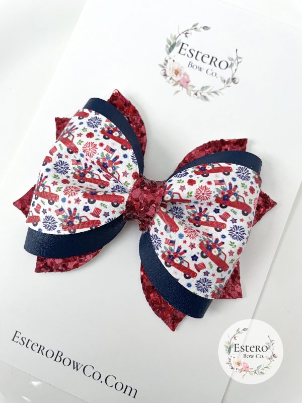 3.5” Red Trucks 4th of July Hair Bow