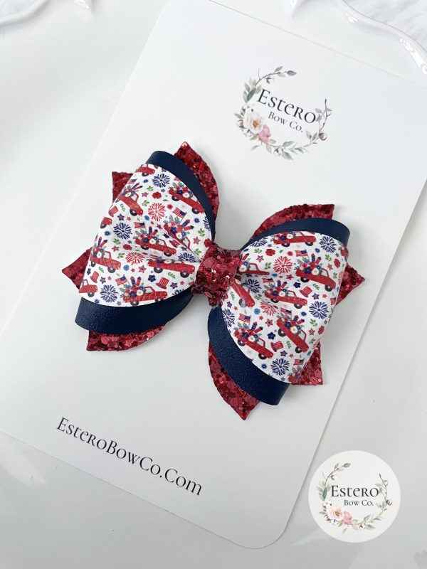 3.5” Red Trucks 4th of July Hair Bow - Image 2