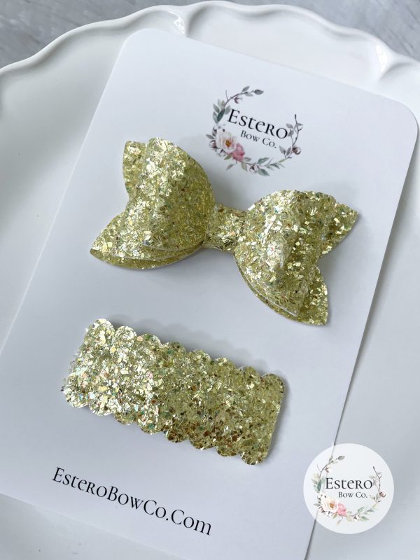 3” Yellow Sparkle Glitter Hair Bow - Image 3