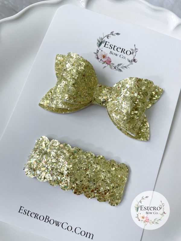 3” Yellow Sparkle Glitter Hair Bow