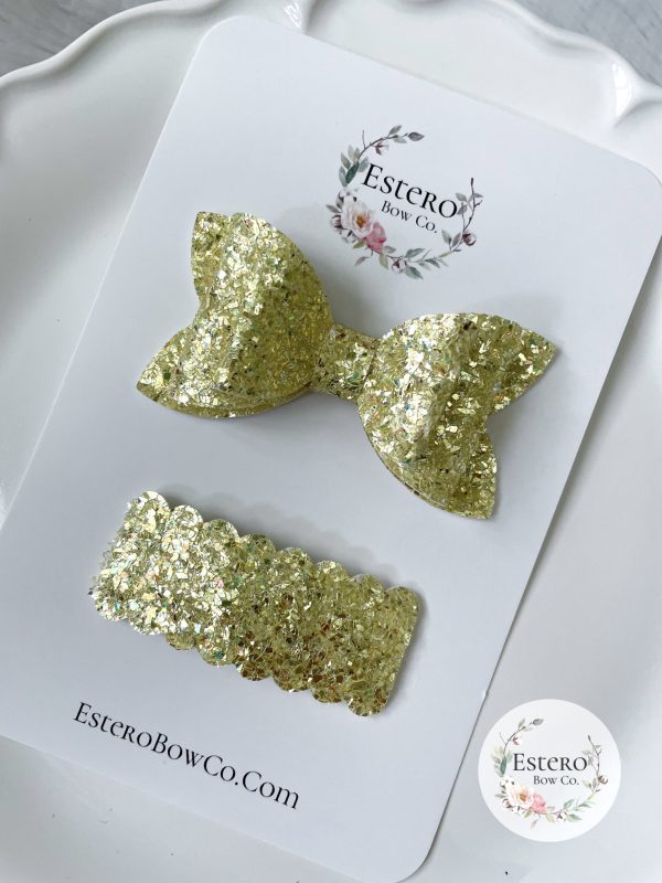 3” Yellow Sparkle Glitter Hair Bow - Image 2