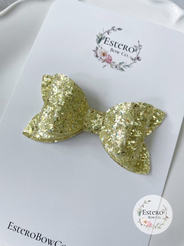 3” Yellow Sparkle Glitter Hair Bow - Image 5