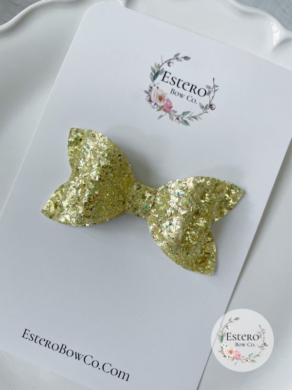 3” Yellow Sparkle Glitter Hair Bow - Image 4