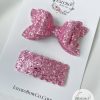 3” Pink Sparkle Glitter Hair Bow - Image 2