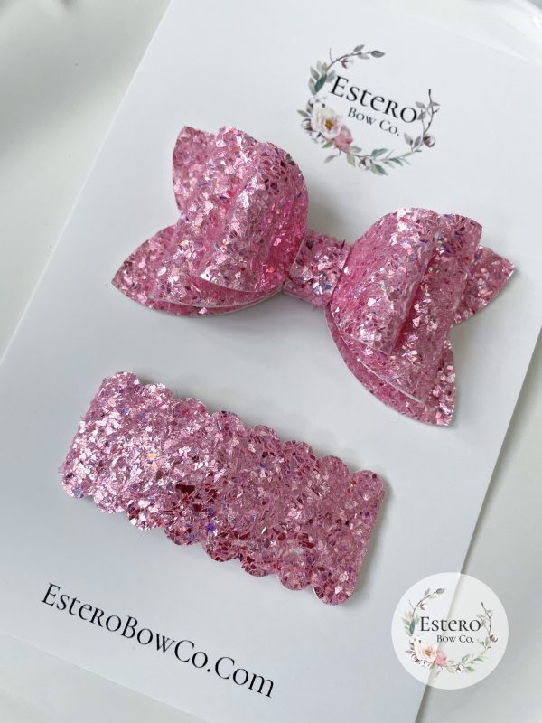3” Pink Sparkle Glitter Hair Bow
