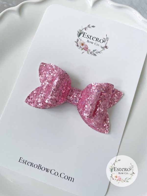 3” Pink Sparkle Glitter Hair Bow - Image 4