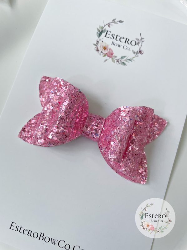 3” Pink Sparkle Glitter Hair Bow - Image 3