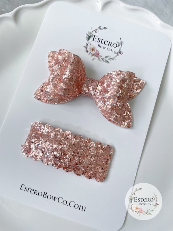 3” Orange Sparkle Glitter Hair Bow - Image 2