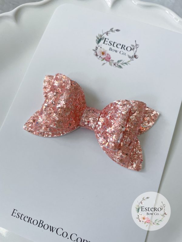 3” Orange Sparkle Glitter Hair Bow - Image 3