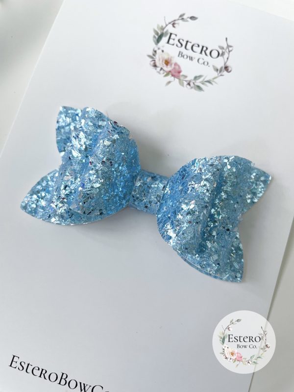 3” Light Blue Sparkle Glitter Hair Bow - Image 2