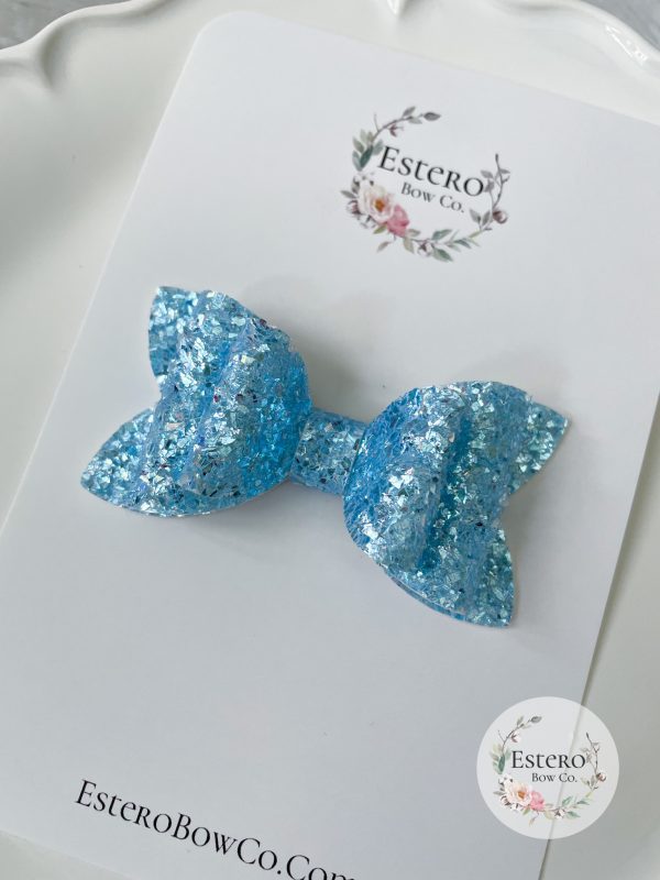 3” Light Blue Sparkle Glitter Hair Bow - Image 3