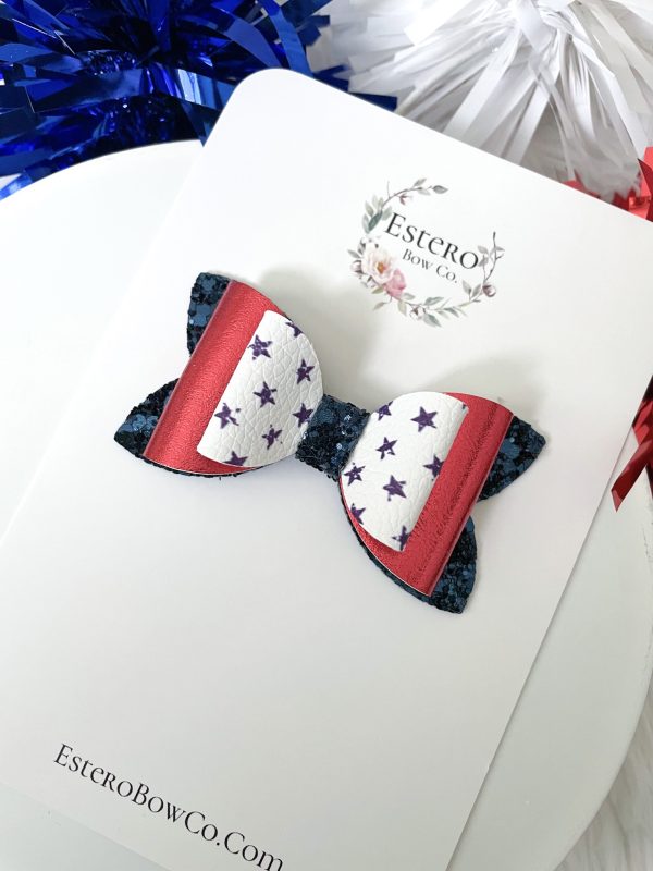 3" Vintage Blue Stars Hair Bow - Image 2