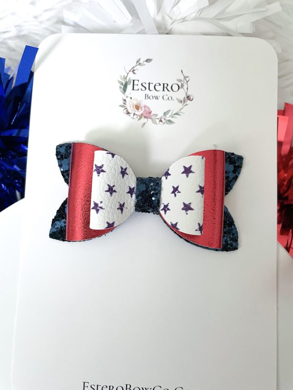 3" Vintage Blue Stars Hair Bow