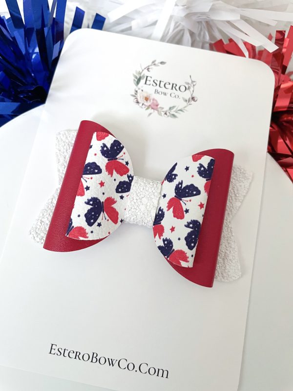 3.5” Patriotic Butterflies Hair Bow - Image 2