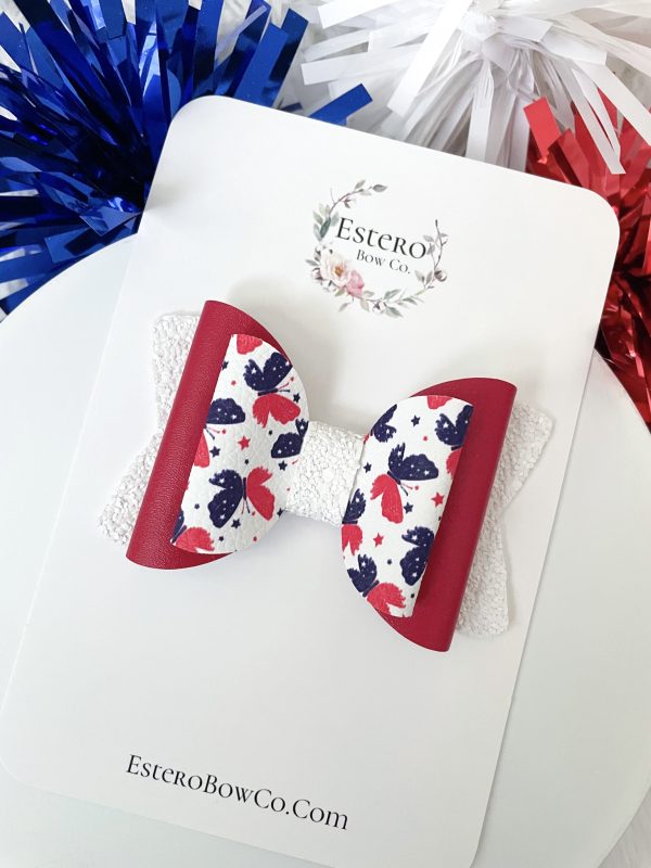 3.5” Patriotic Butterflies Hair Bow - Image 3