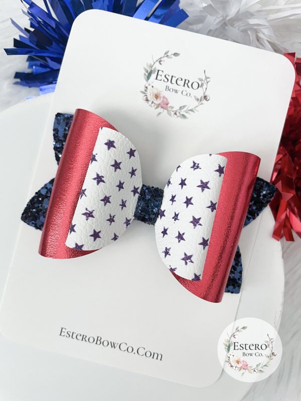 4” Vintage Blue Stars Hair Bow