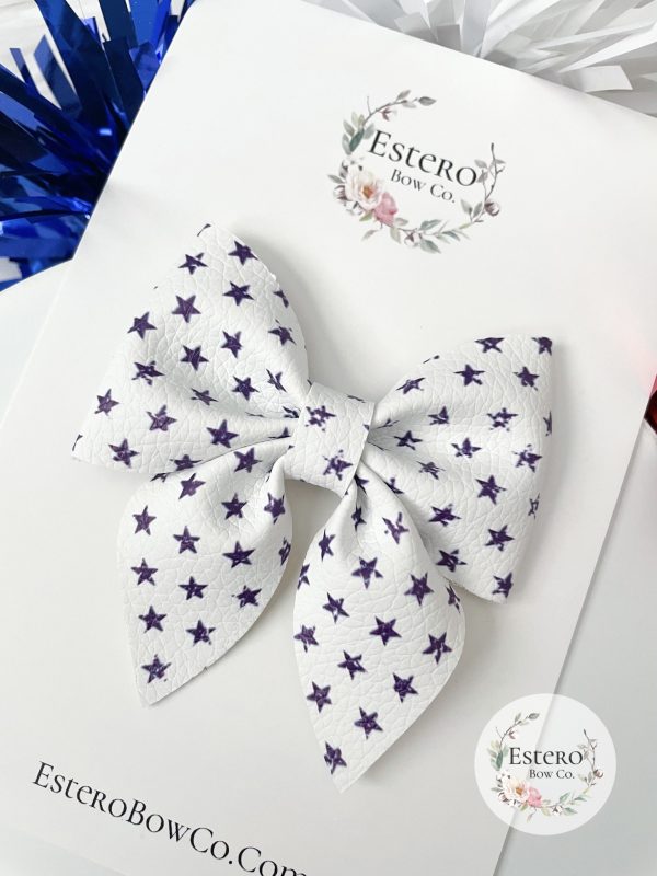 3" Vintage Blue Stars Sailor Hair Bow - Image 2