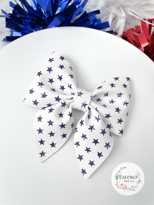 3" Vintage Blue Stars Sailor Hair Bow - Image 3