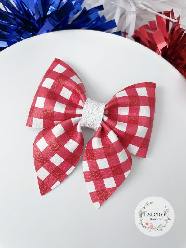 3" Red Gingham Sailor Hair Bow - Image 2
