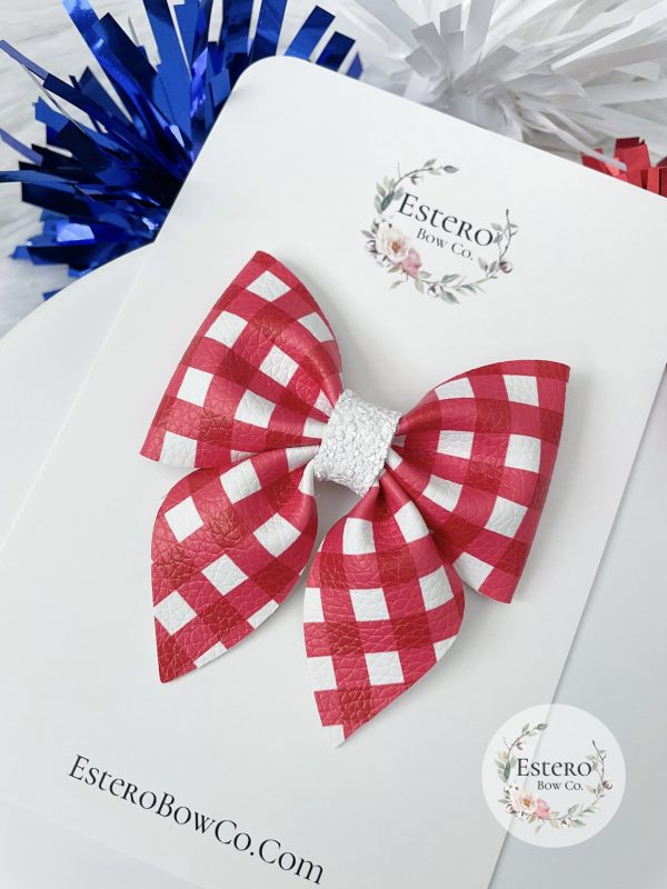 3" Red Gingham Sailor Hair Bow