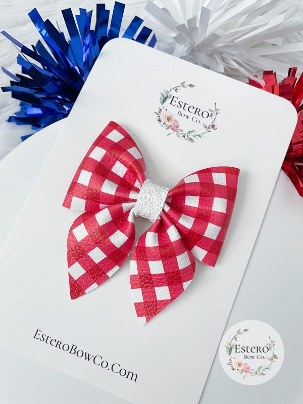 3" Red Gingham Sailor Hair Bow - Image 3