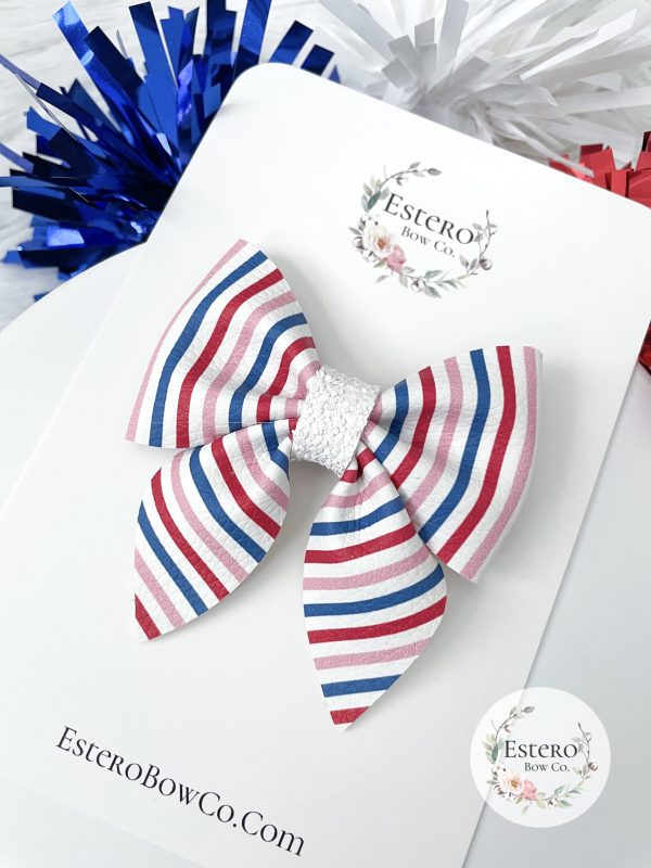 3" All American Stripes Sailor Hair Bow - Image 3