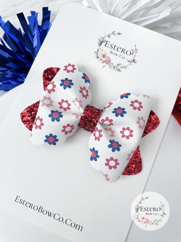 3.5” Patriotic Daisies Hair Bow - Image 2