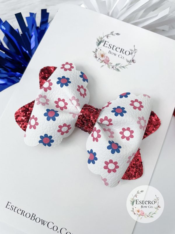 3.5” Patriotic Daisies Hair Bow - Image 3