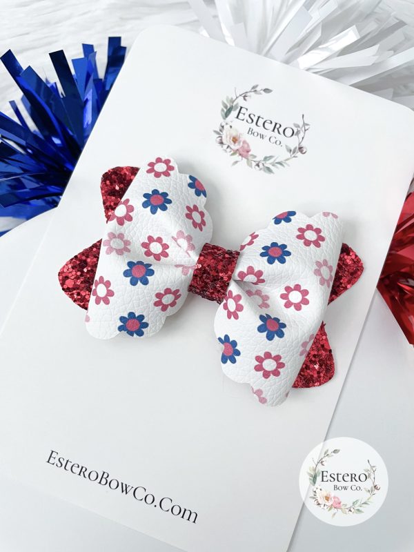 3.5” Patriotic Daisies Hair Bow - Image 4