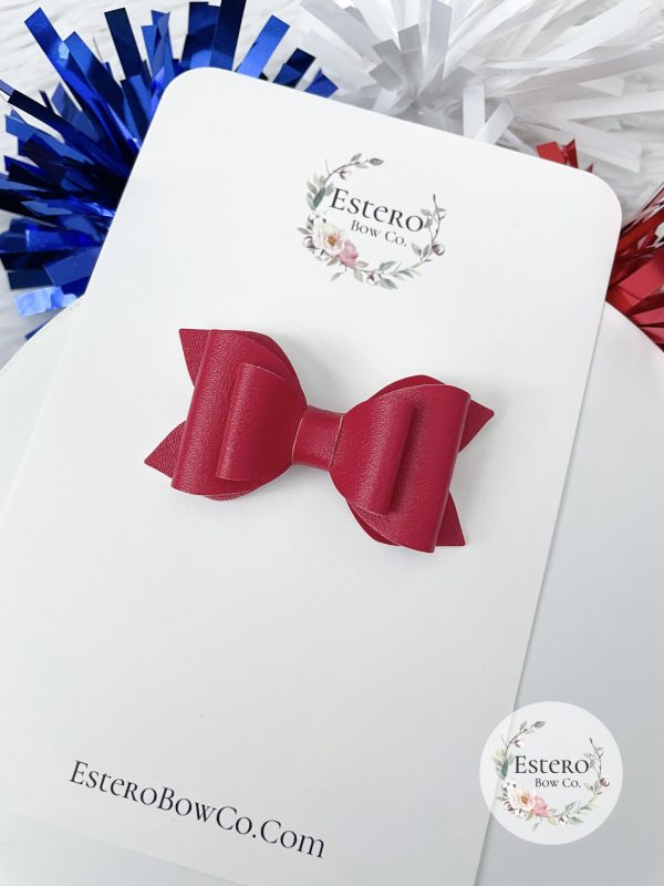 2.5" Red Vegan Leather Hair Bow - Image 2