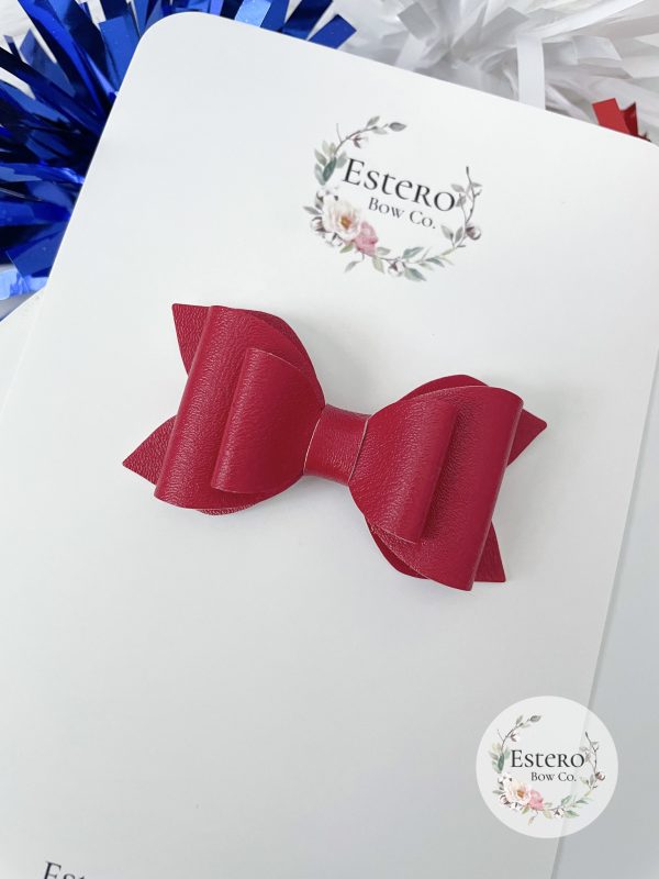 2.5" Red Vegan Leather Hair Bow
