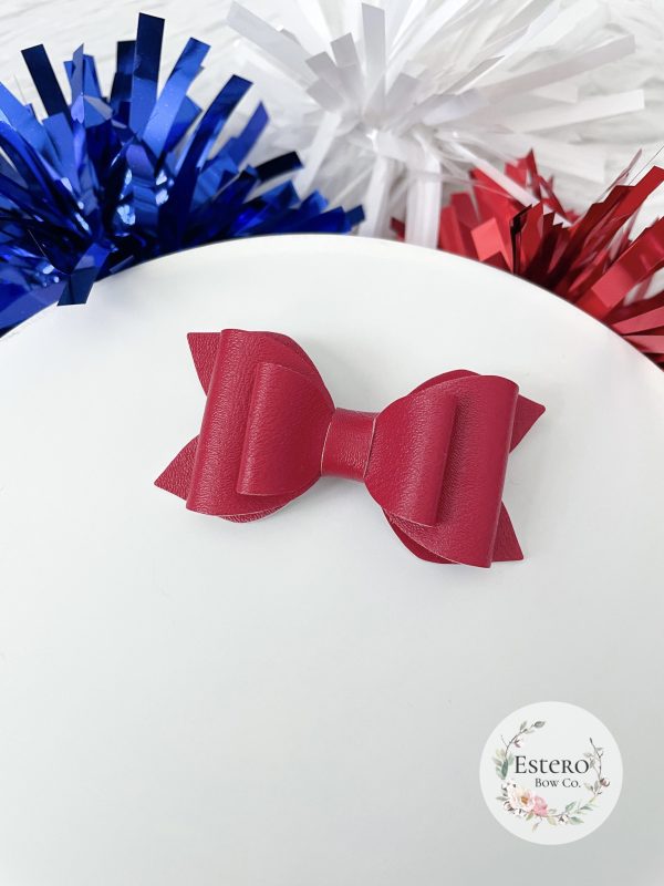 2.5" Red Vegan Leather Hair Bow - Image 3