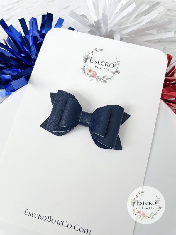 2.5" Navy Vegan Leather Hair Bow