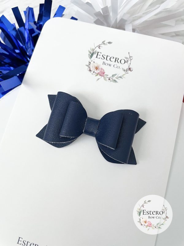 2.5" Navy Vegan Leather Hair Bow - Image 2