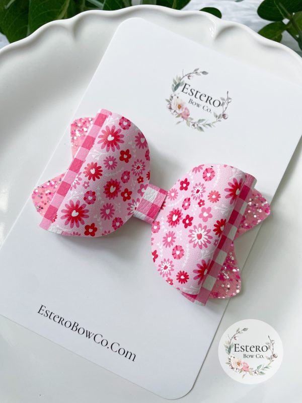4” Pink Plaid Valentine's Day Bow - Image 2