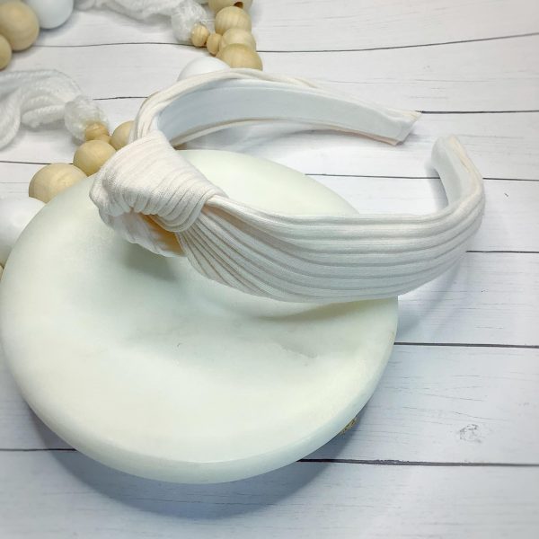 Rib Knit Cream Knotted Headband