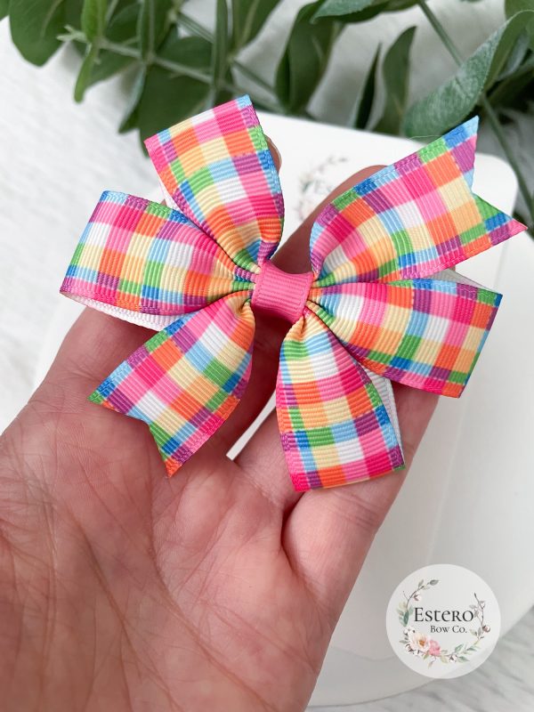 Bright Plaid Pinwheel Hair Bow - Image 4
