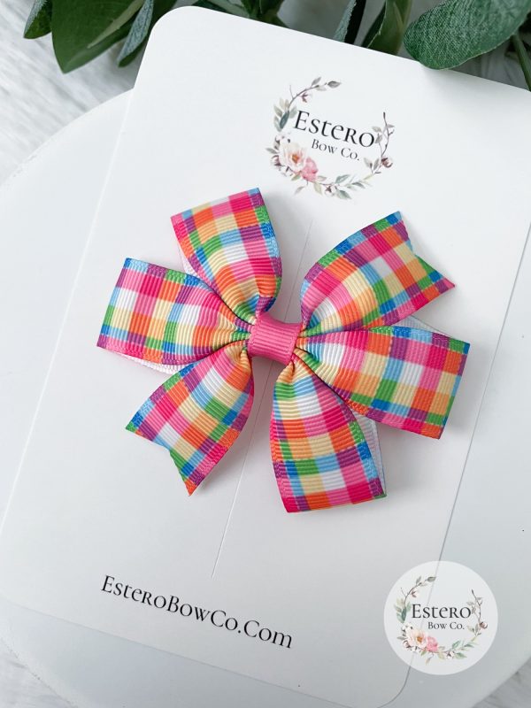 Bright Plaid Pinwheel Hair Bow - Image 2