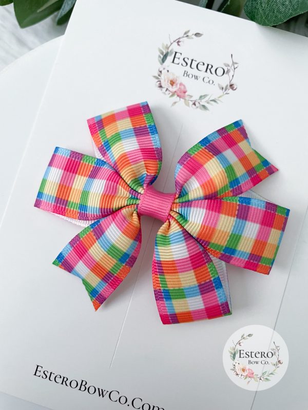 Bright Plaid Pinwheel Hair Bow