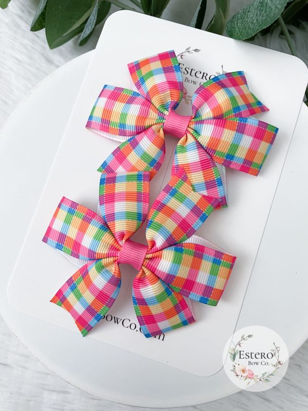 Bright Plaid Pinwheel Hair Bow - Image 3