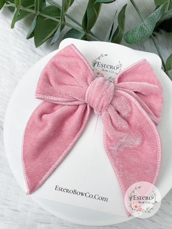 4.5" Pink Velvet Fable Bow - Image 3