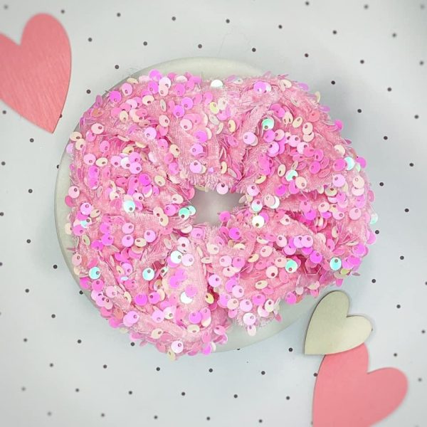 Pink Sequins Velvet Scrunchie