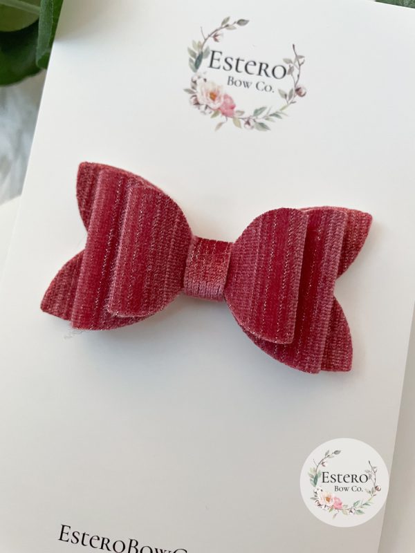 3" Mauve Shimmer Velvet Hair Bow - Image 3