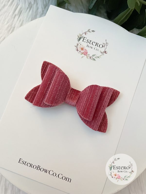 3" Mauve Shimmer Velvet Hair Bow - Image 2