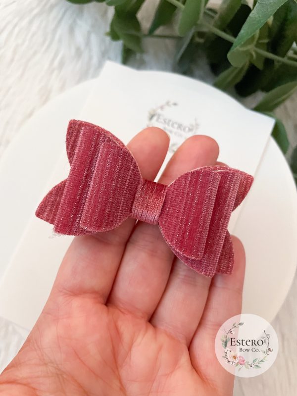 3" Mauve Shimmer Velvet Hair Bow - Image 4
