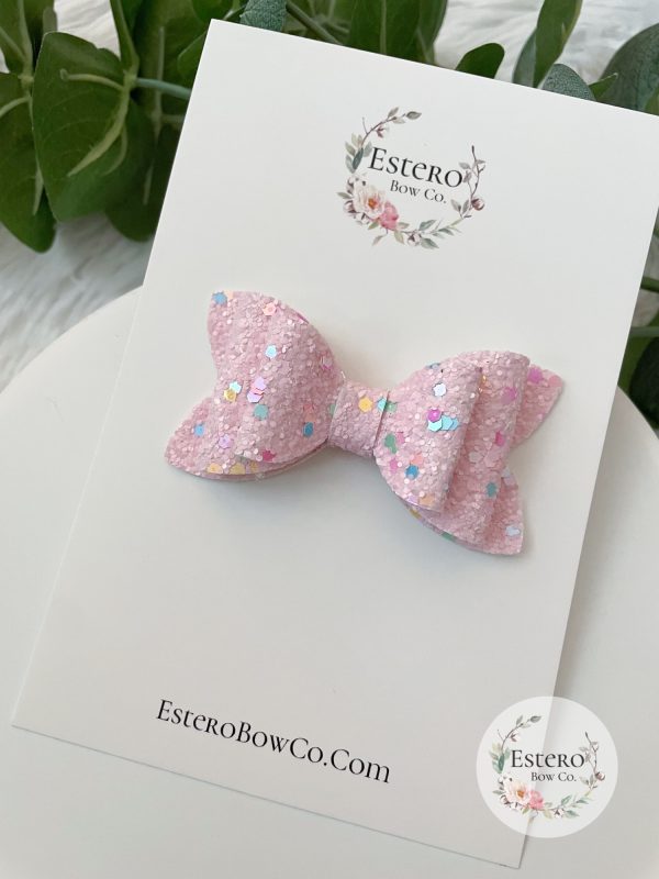 3" Light Pink Funfetti Glitter Hair Bow - Image 3