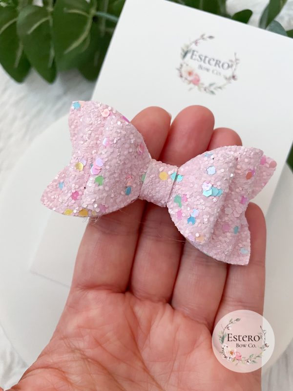 3" Light Pink Funfetti Glitter Hair Bow - Image 2
