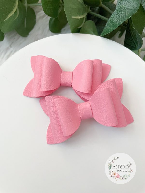 3" Pink Vegan Leather Hair Bow