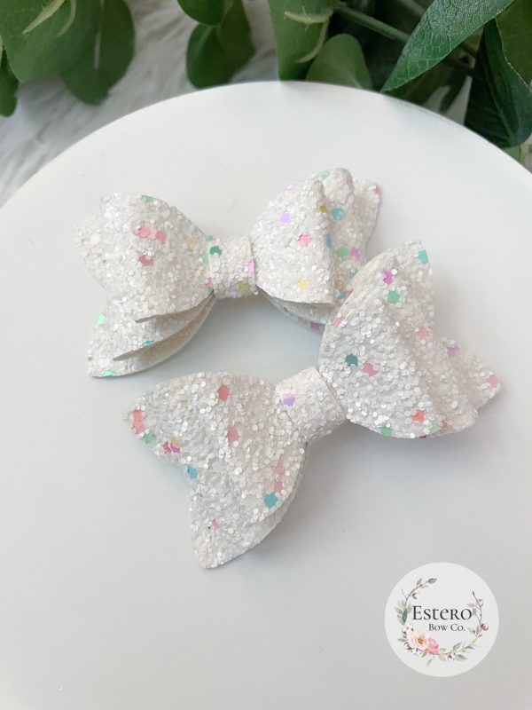 3" White Funfetti Glitter Hair Bow