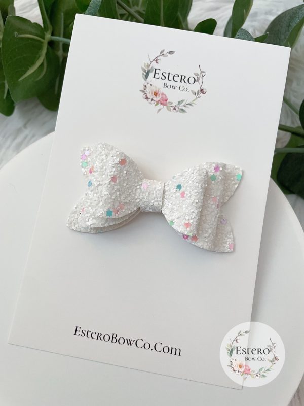 3" White Funfetti Glitter Hair Bow - Image 3